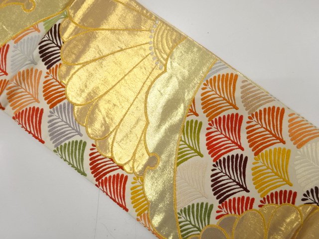 JAPANESE KIMONO / ANTIQUE FUKURO OBI / SILK / WOVEN YOUNG PINE & KIKU